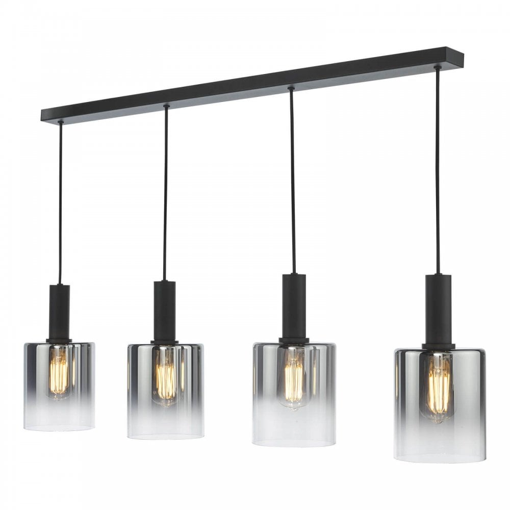 Savannah 4 Light Bar Pendant in Matt Black & Smoked Glass Finish