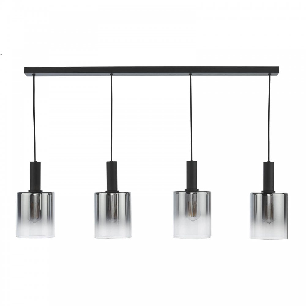 Savannah 4 Light Bar Pendant in Matt Black & Smoked Glass Finish