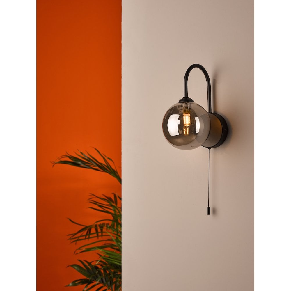 Eisaa Wall Light in Black C/W Smoked Shade