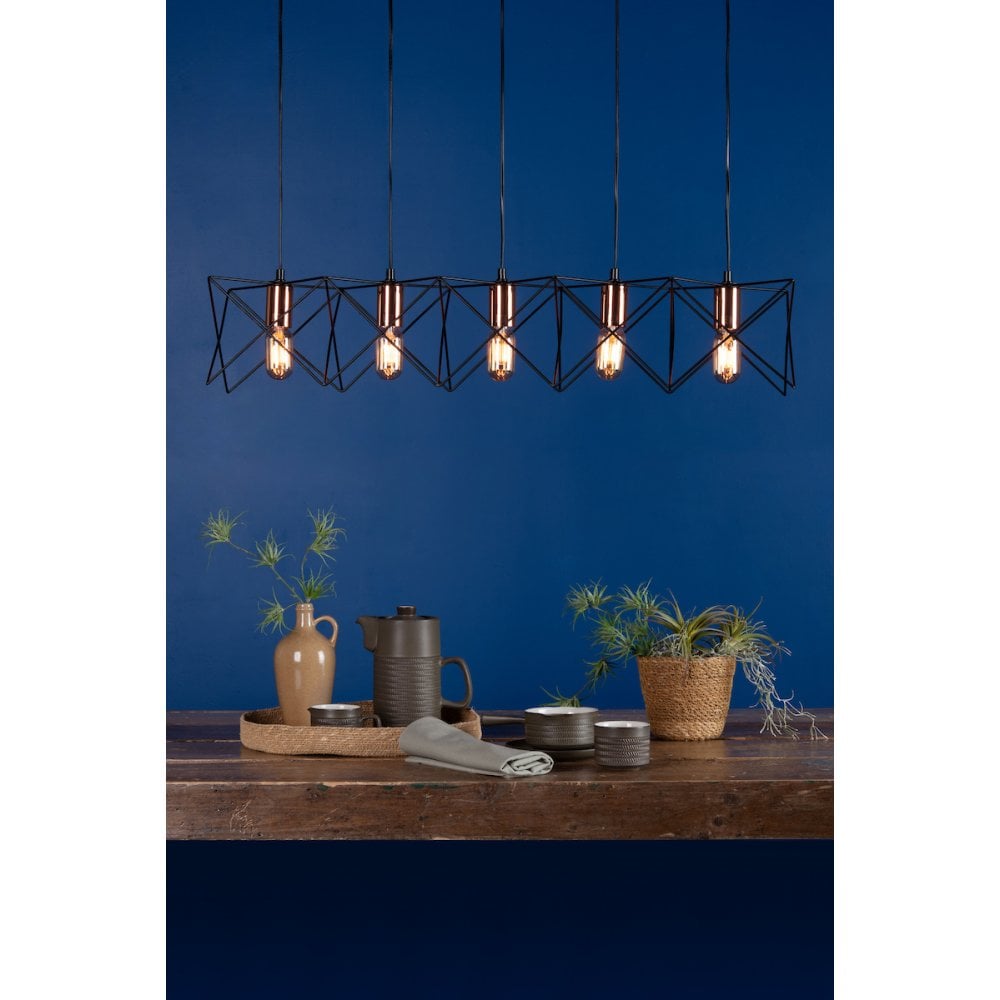 Midi 5 Light Bar in Black & Copper Finish