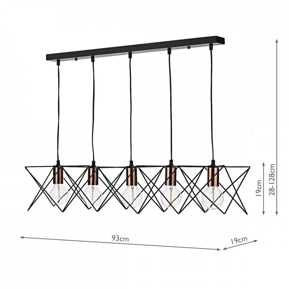 Midi 5 Light Bar in Black & Copper Finish