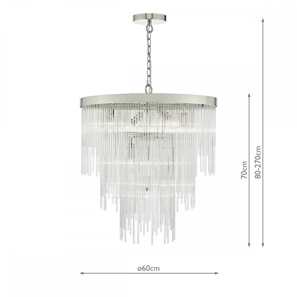 Isla 7 Light Pendant Polished Chrome & Clear Glass Rods