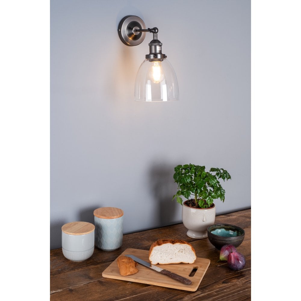 Arvin Wall Light in Antique Chrome & Glass