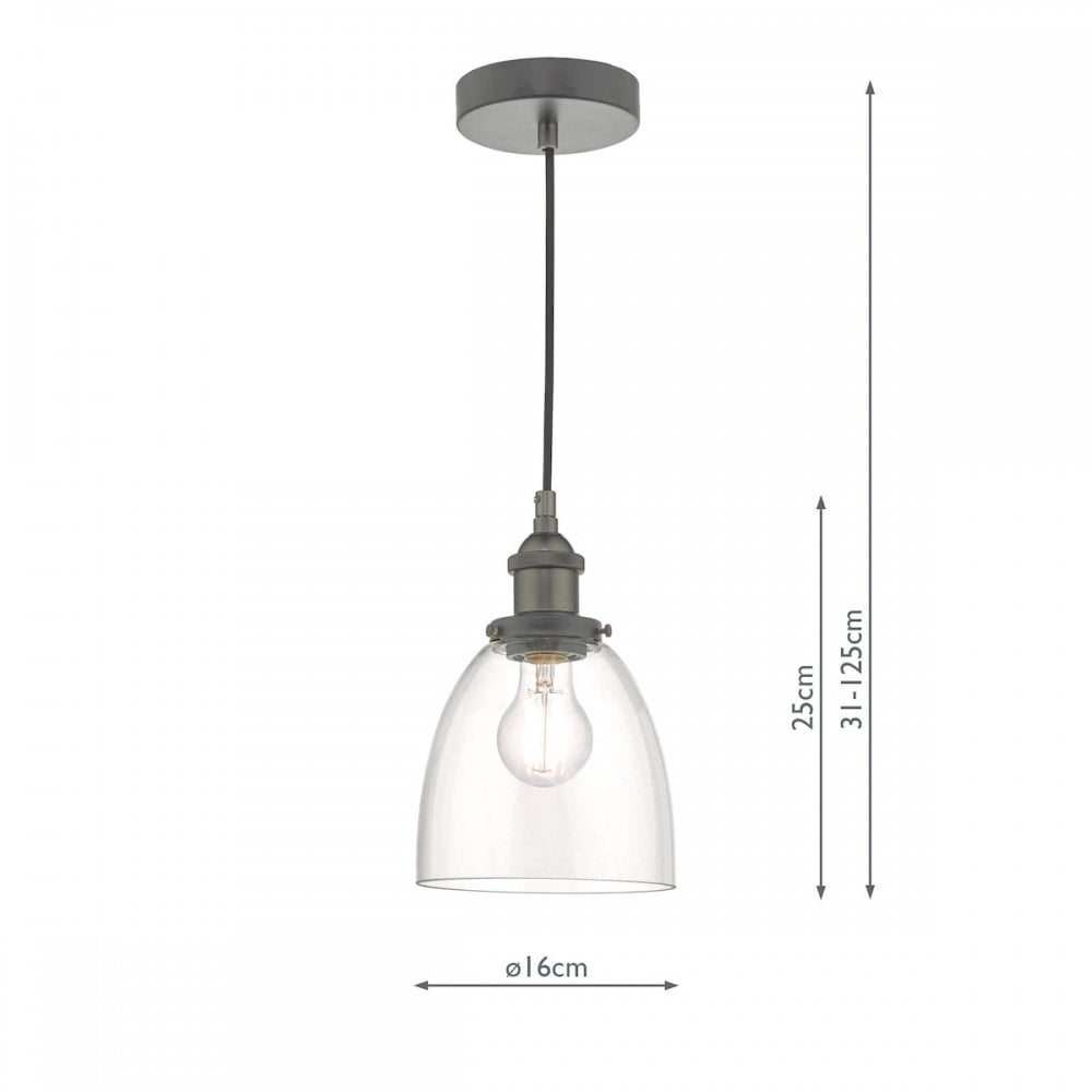 Arvin Single Pendant in Antique Chrome & Glass