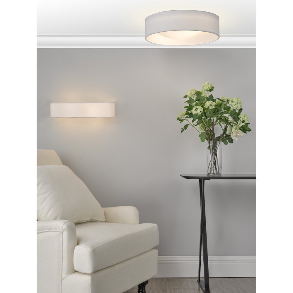 Nysa 2 Light Flush White Faux Silk 40cm