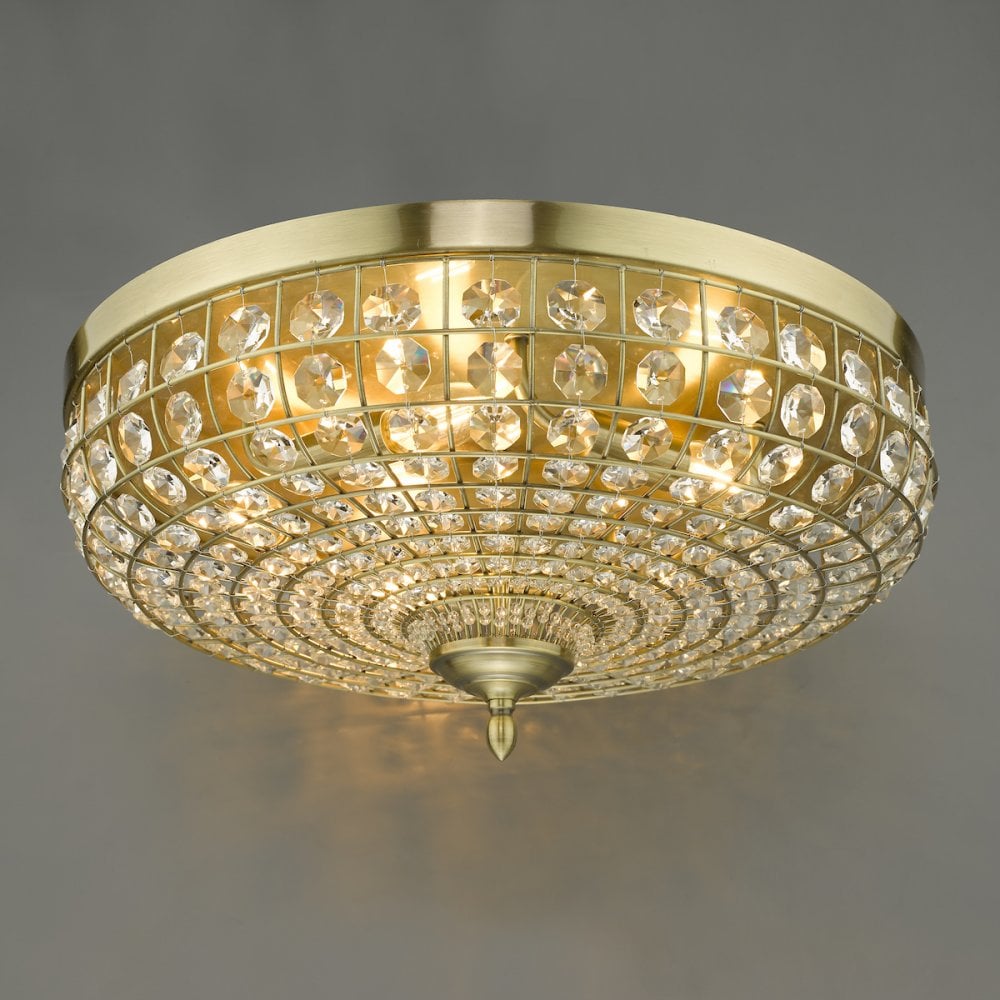 Asmara 5 Light Flush Antique Brass Crystal