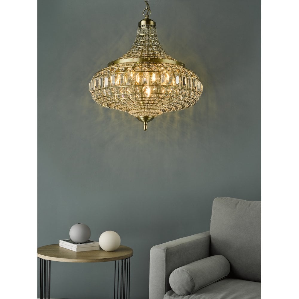 Asmara 6 Light Pendant Antique Brass Crystal