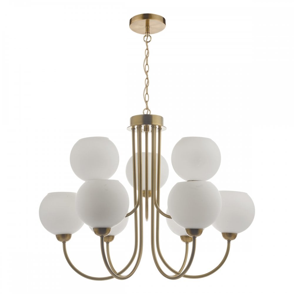 Indra 9 Light Pendant Natural Brass With Opal Glass