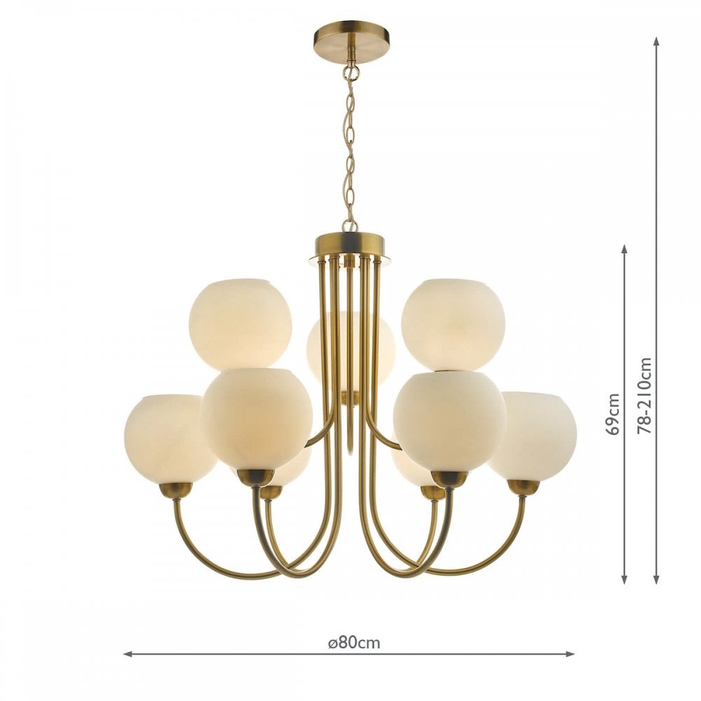 Indra 9 Light Pendant Natural Brass With Opal Glass