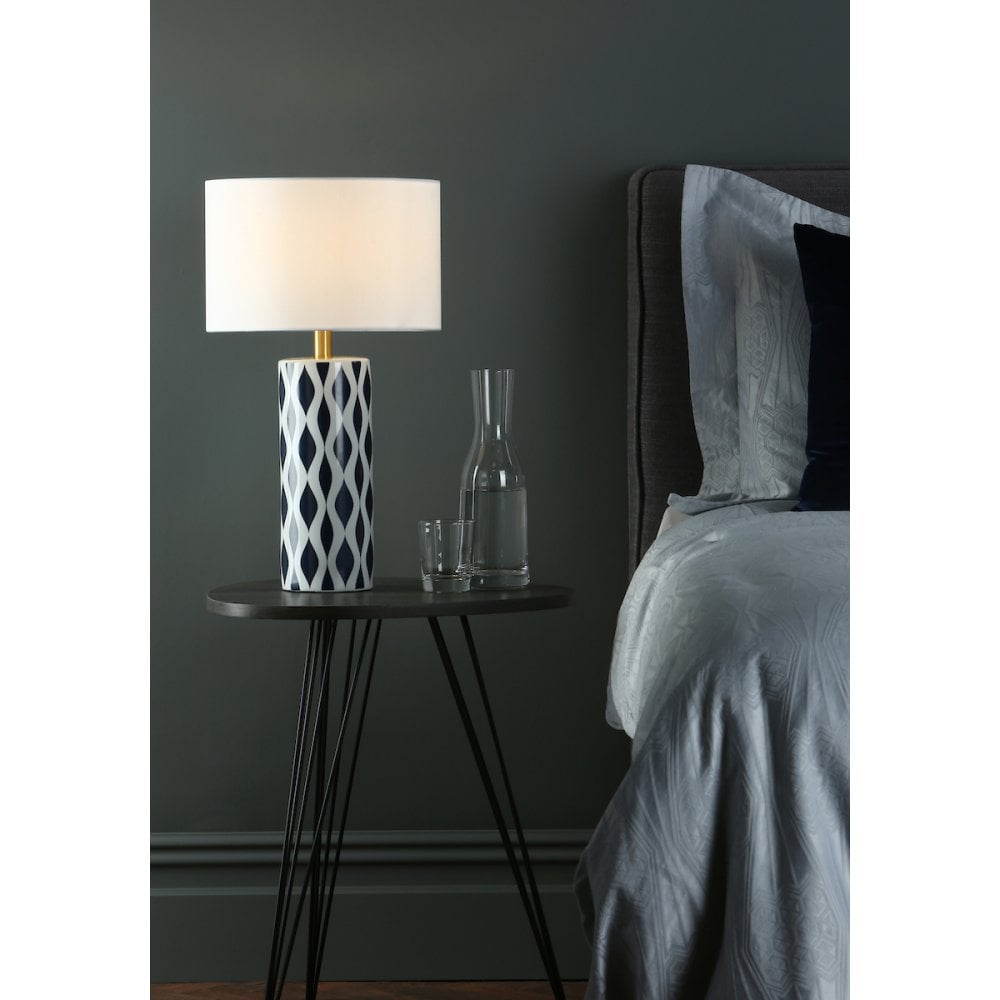 Weylin Table Lamp Blue And White Ceramic With Shade