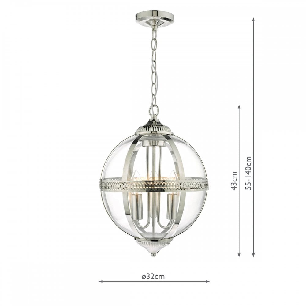 Vanessa 3 Light Pendant in Polished Nickel & Glass