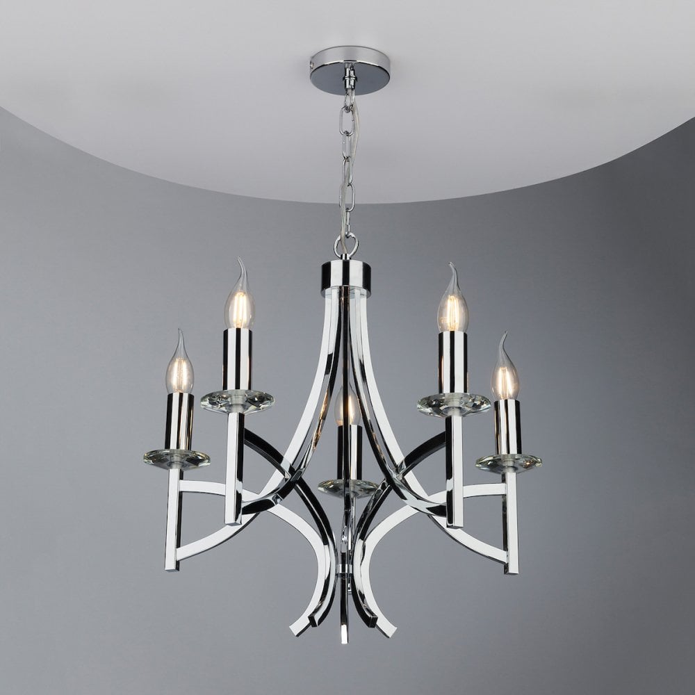 Lyon 5 Light Pendant Polished Chrome and Crystal
