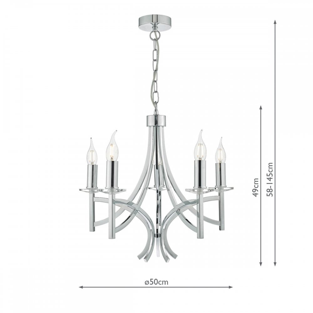 Lyon 5 Light Pendant Polished Chrome and Crystal
