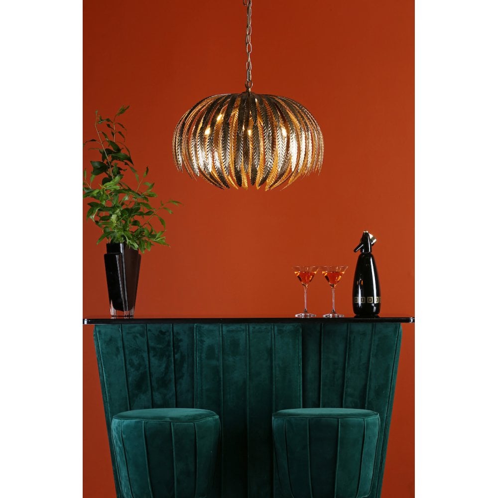 Atticus 5-Light Gold Leaf Patterned Pendant