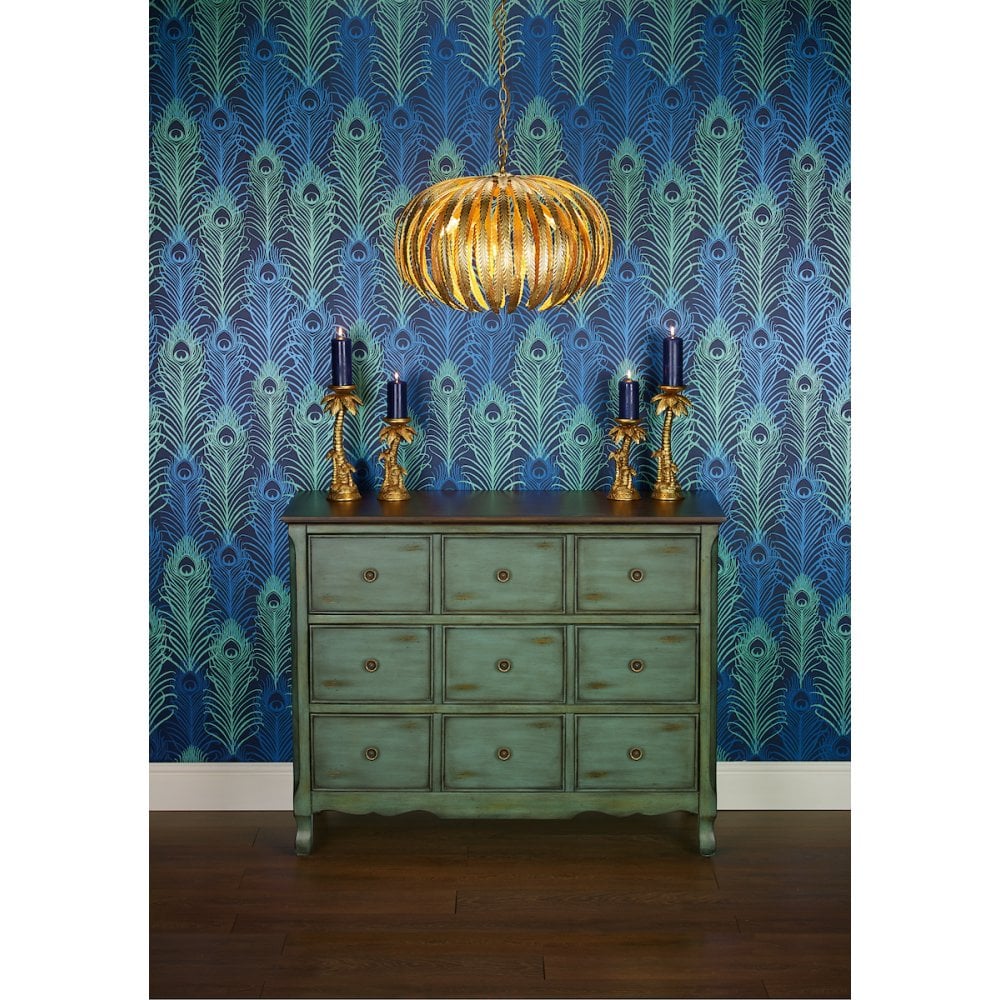 Atticus 5-Light Gold Leaf Patterned Pendant