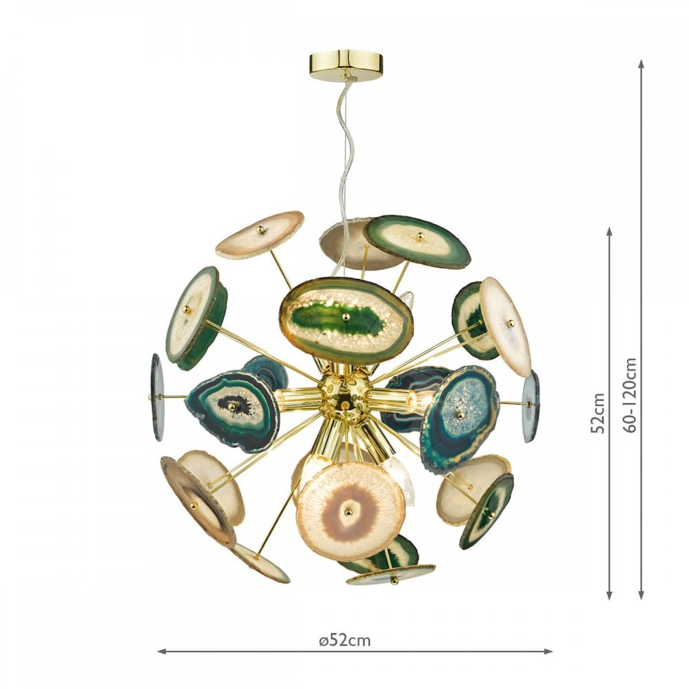 Achates 9 Light Pendant Gold & Agate