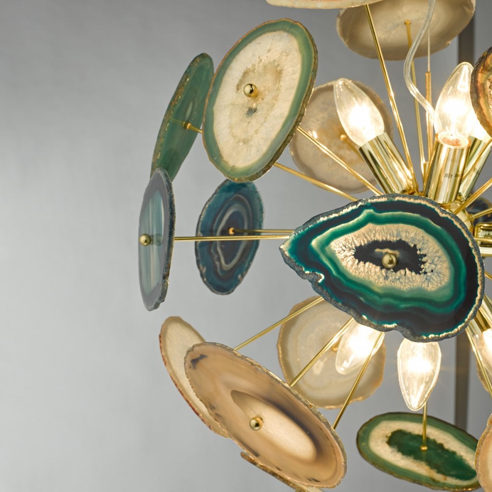 Achates 9 Light Pendant Gold & Agate