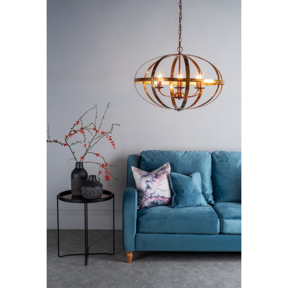Smybol 6 Light Pendant in Petrol Copper Finish