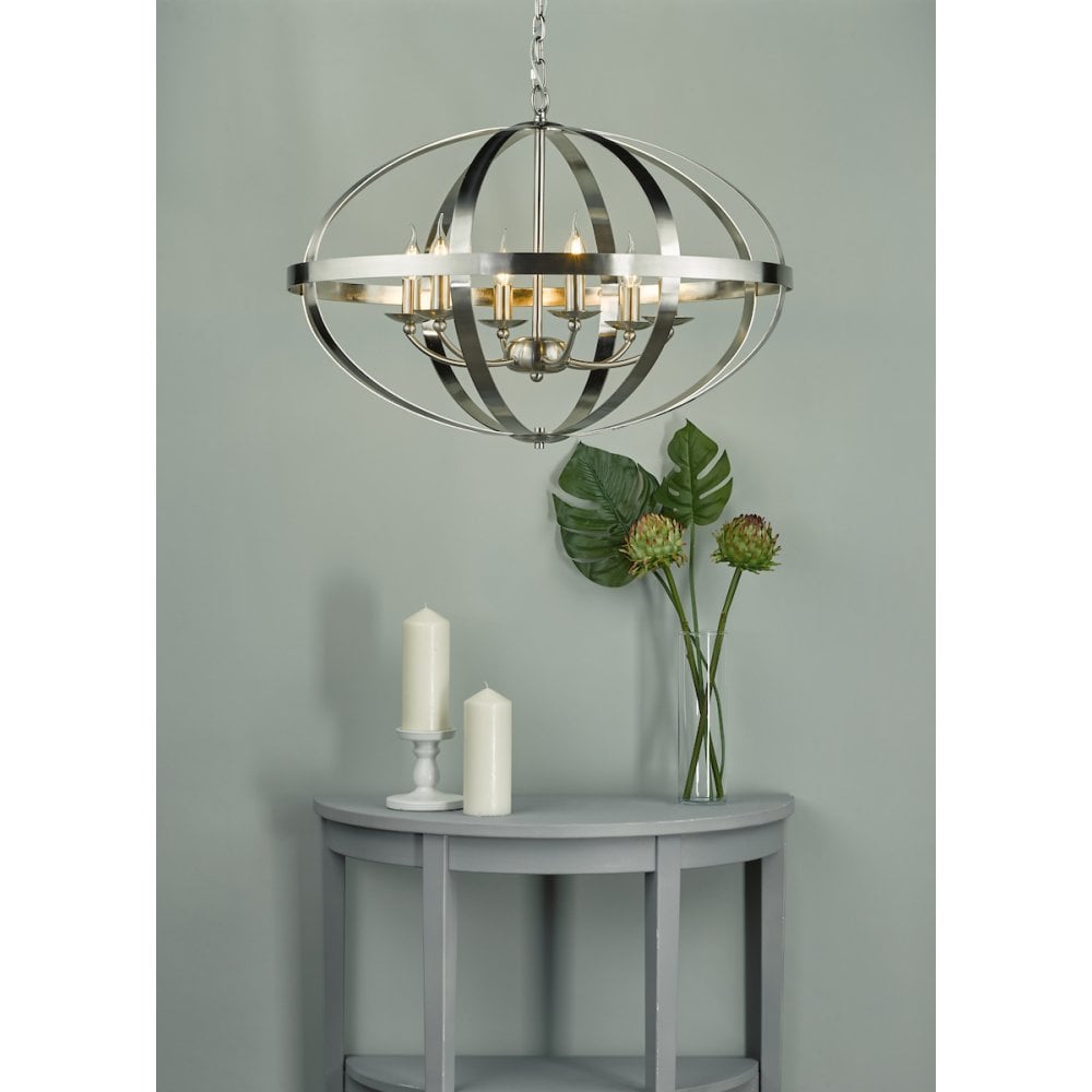 Smybol 6 Light Pendant in Satin Chrome Finish