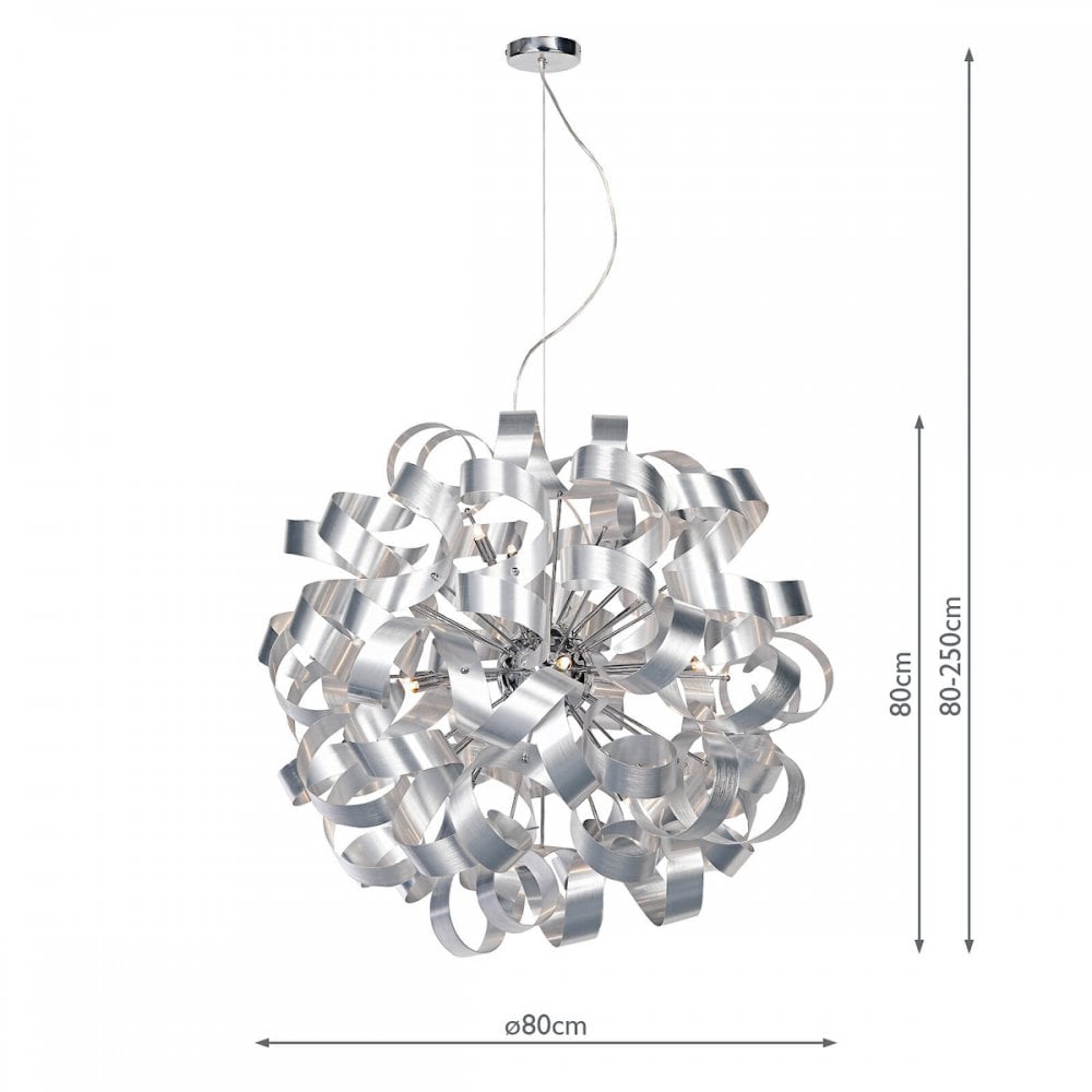 Rawley 12 Light Ribbon Pendant in Brushed Aluminium