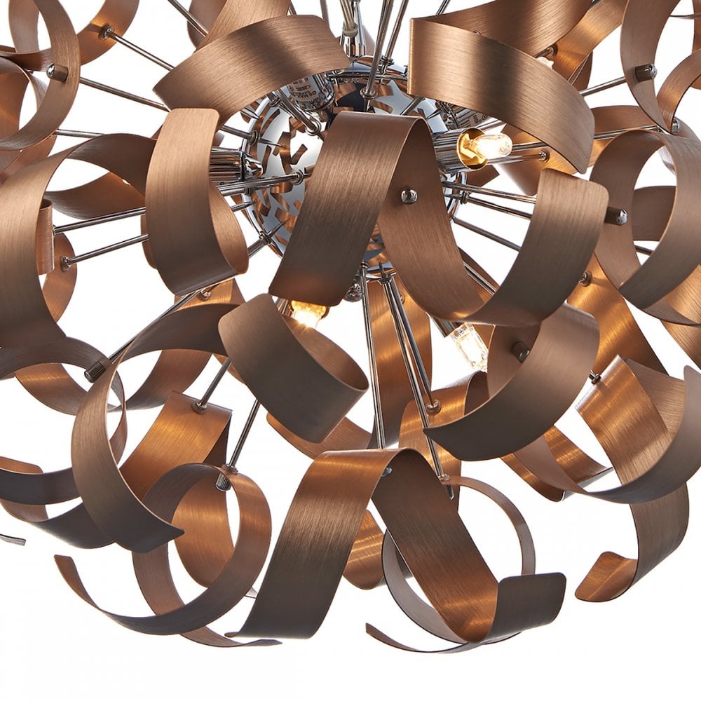 Rawley 9 Light Ribbon Pendant in Brushed Copper