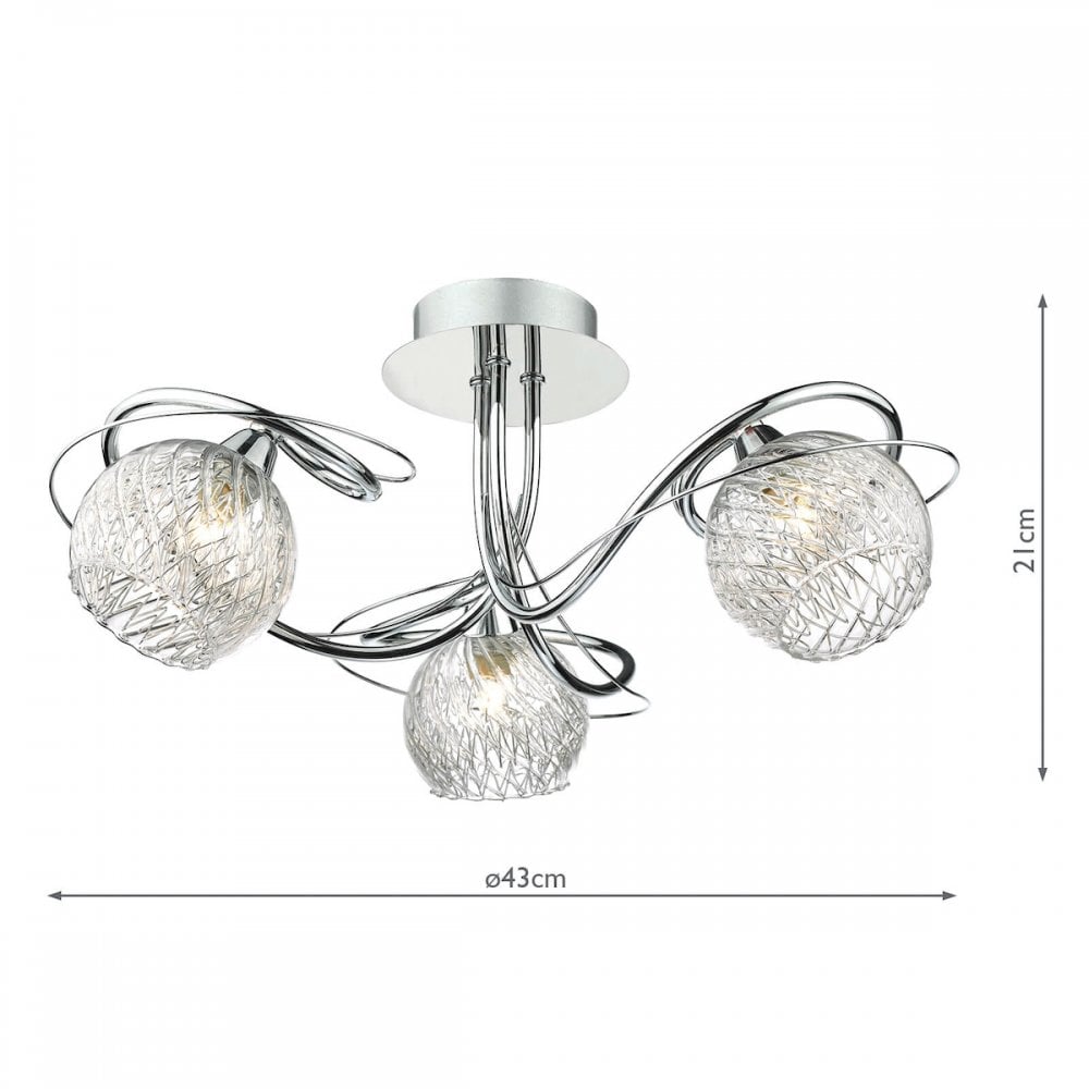 Rehan 3 Light Semi Flush in Polished Chrome & Decorative Glass