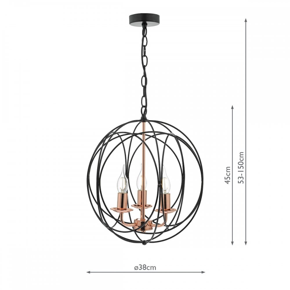Phoenix 3 Light Black & Copper Pendant