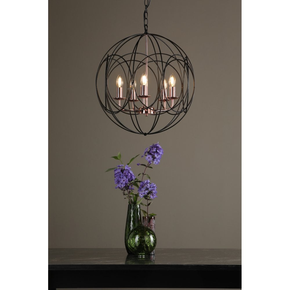 Phoenix 5 Light Black & Copper Pendant