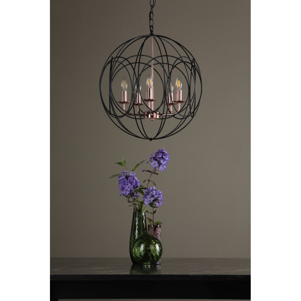 Phoenix 5 Light Black & Copper Pendant