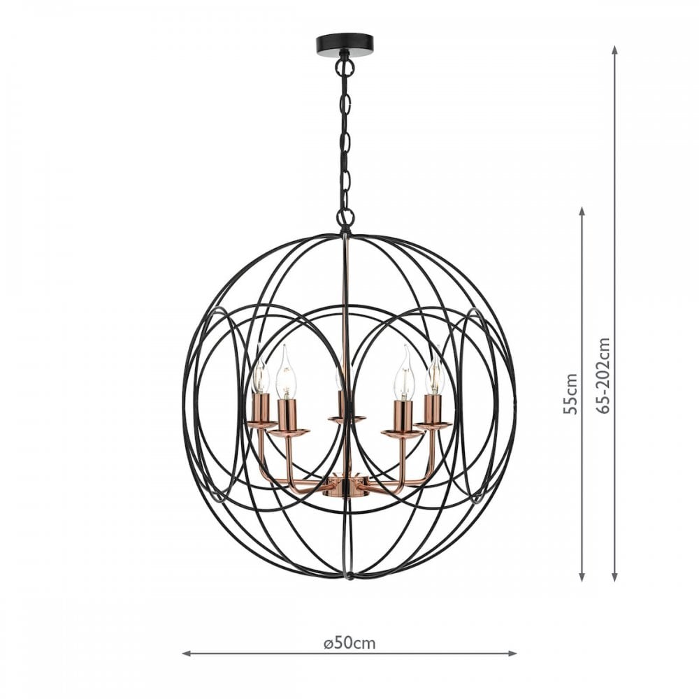 Phoenix 5 Light Black & Copper Pendant