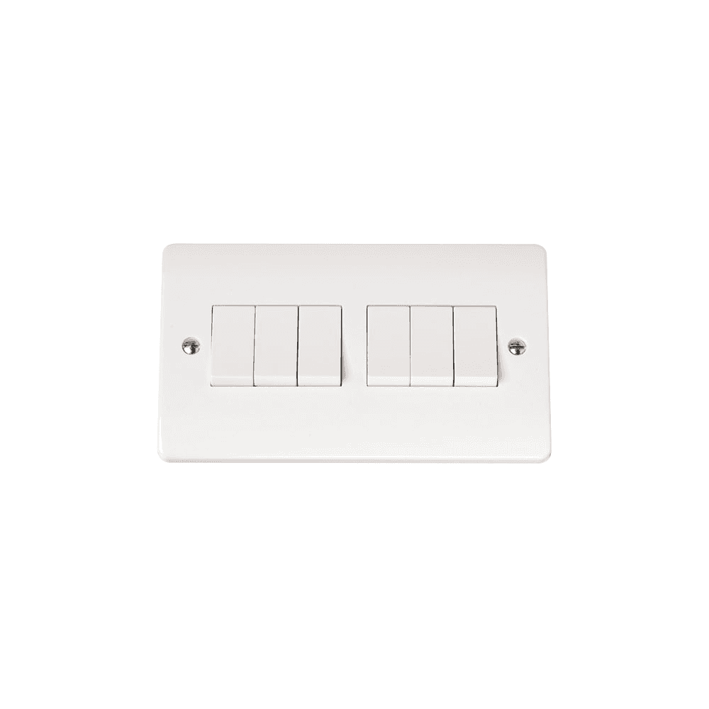 White 6 Gang 2 Way Switch