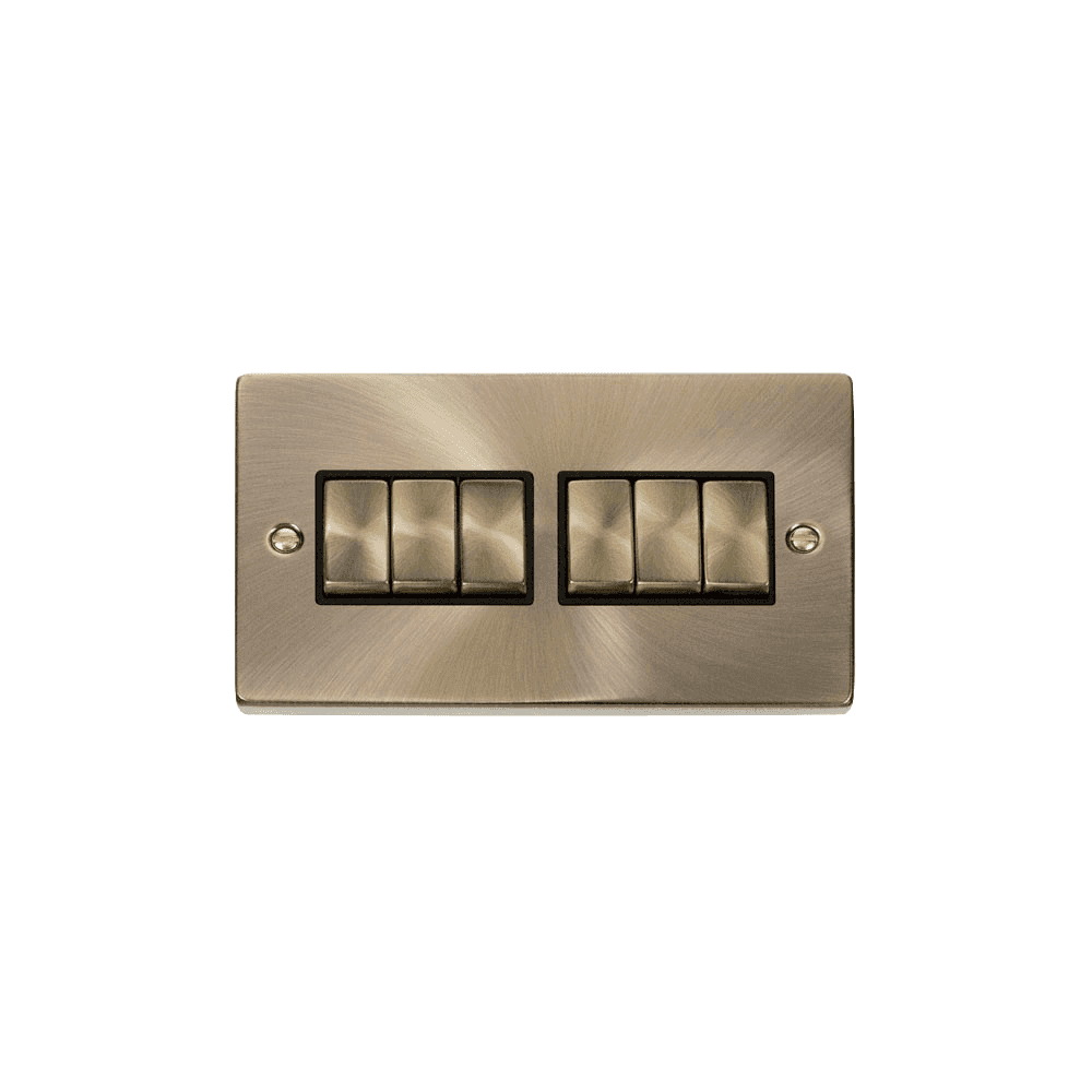 Antique Brass 6 Gang 2 Way Switch