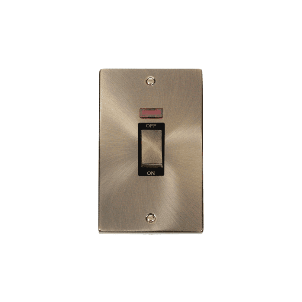 Antique Brass 2 Gang Vertical Switch with Neon