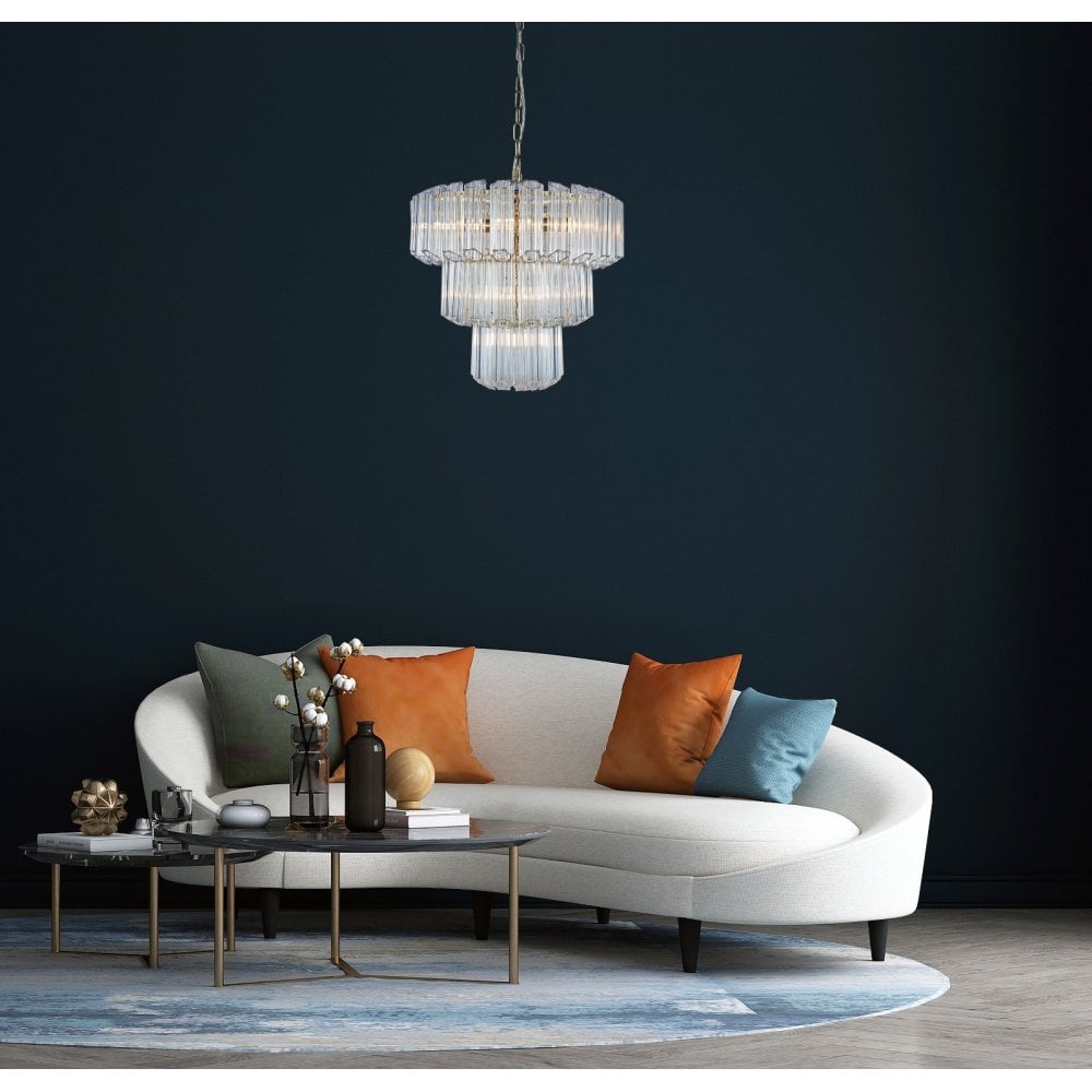 Pierre 7 Light Crystal Pendant in Satin Brass