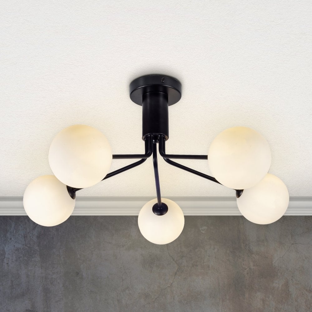 Lando 5 Light Semi Flush Fitting in Matt Black