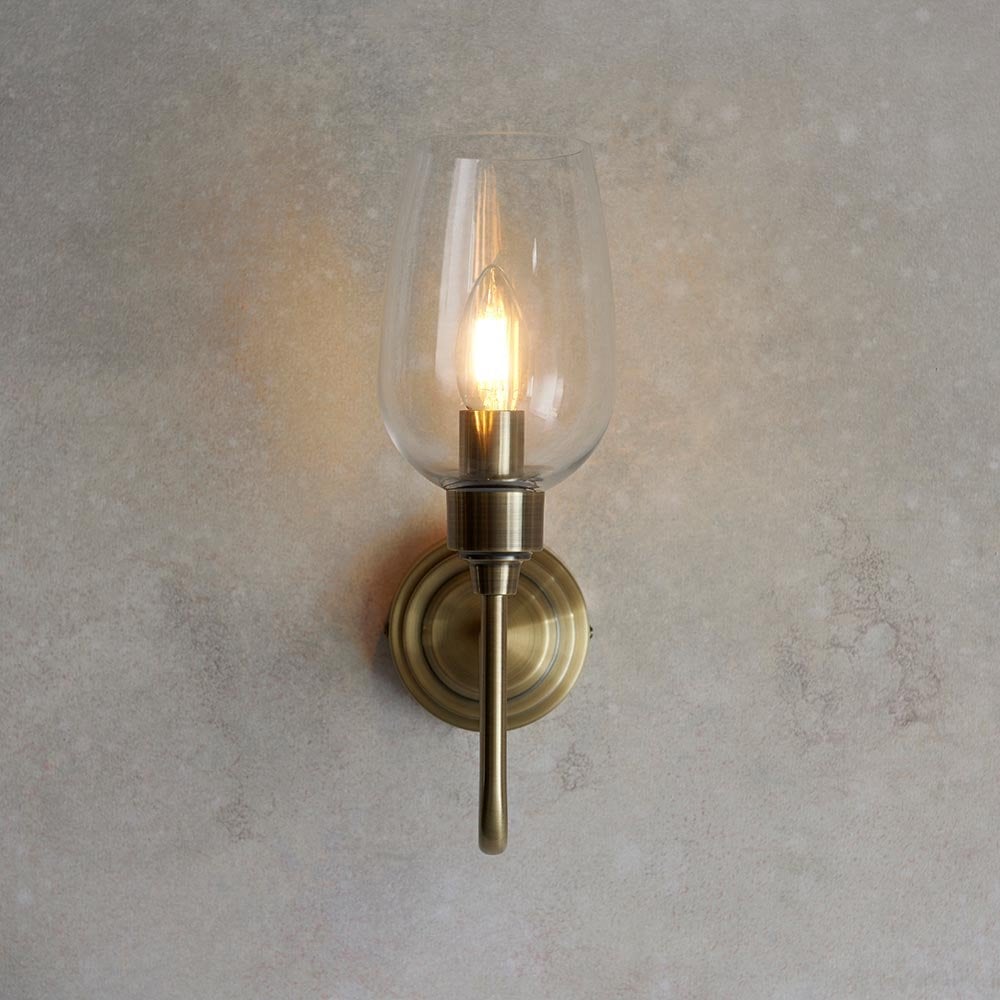 Pure Wall Light in Antique Brass and Clear Glass
