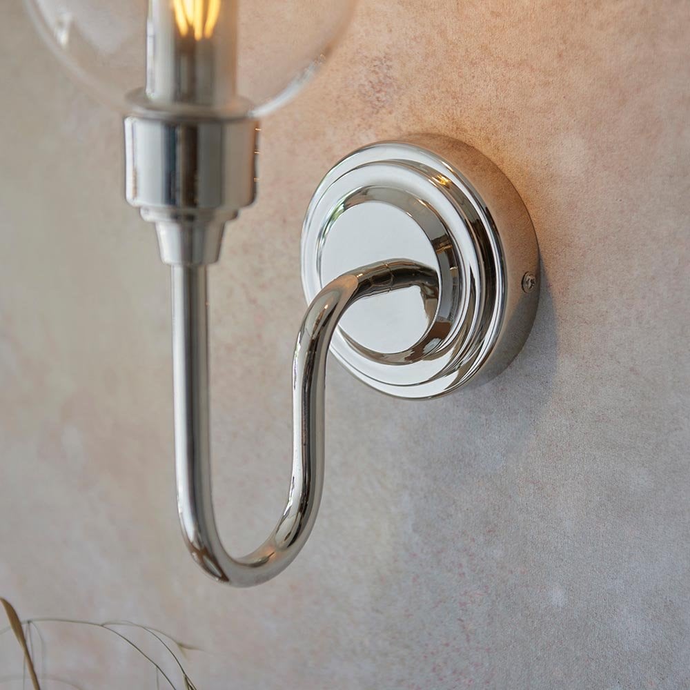 Pure Wall Light in Bright Nickel and Clear Glass