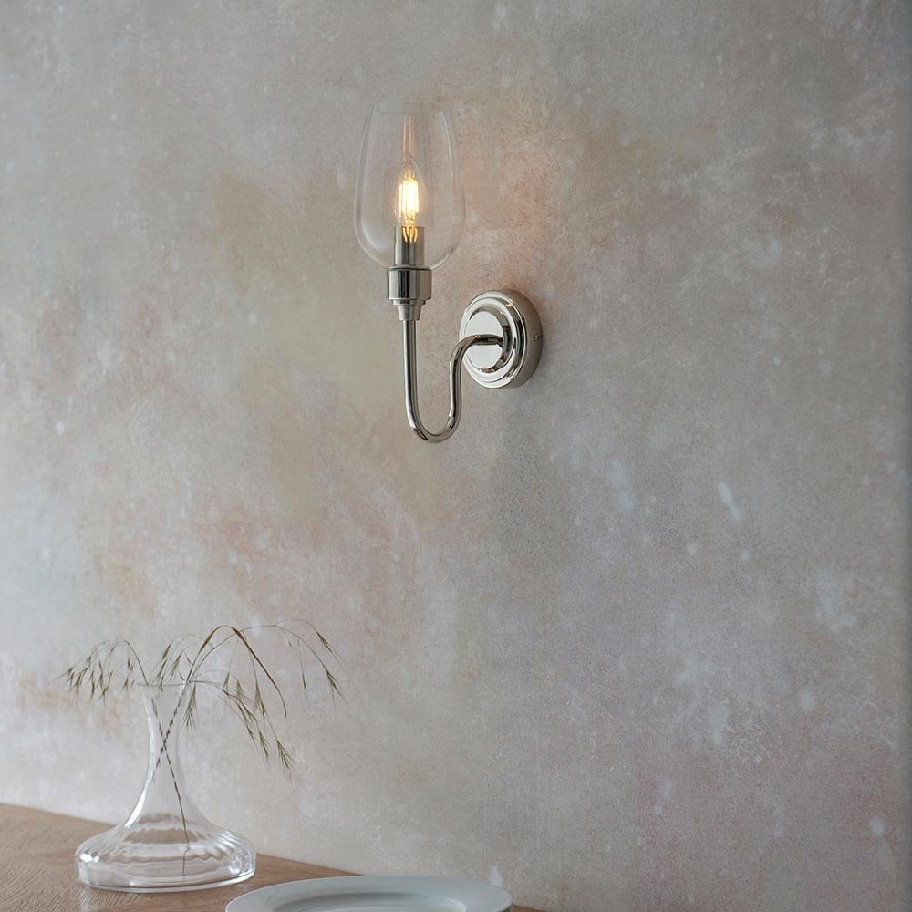 Pure Wall Light in Bright Nickel and Clear Glass