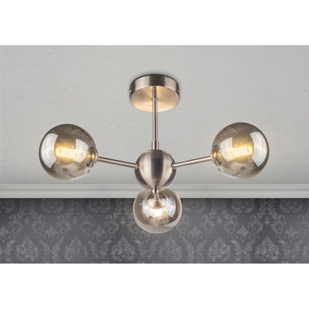 Barbara 3 Light Satin Chrome Semi Flush