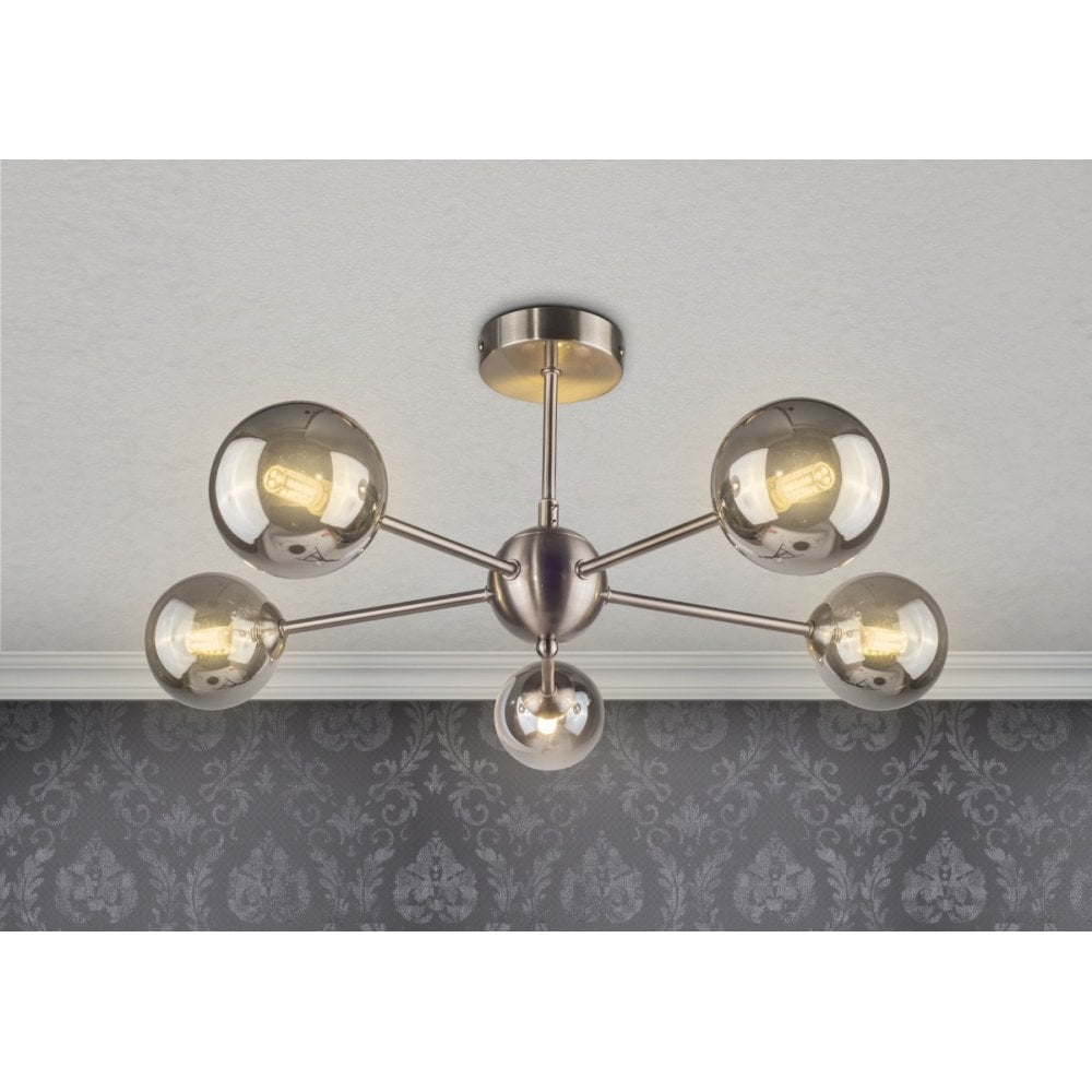 Barbara 5 Light Satin Chrome Semi Flush