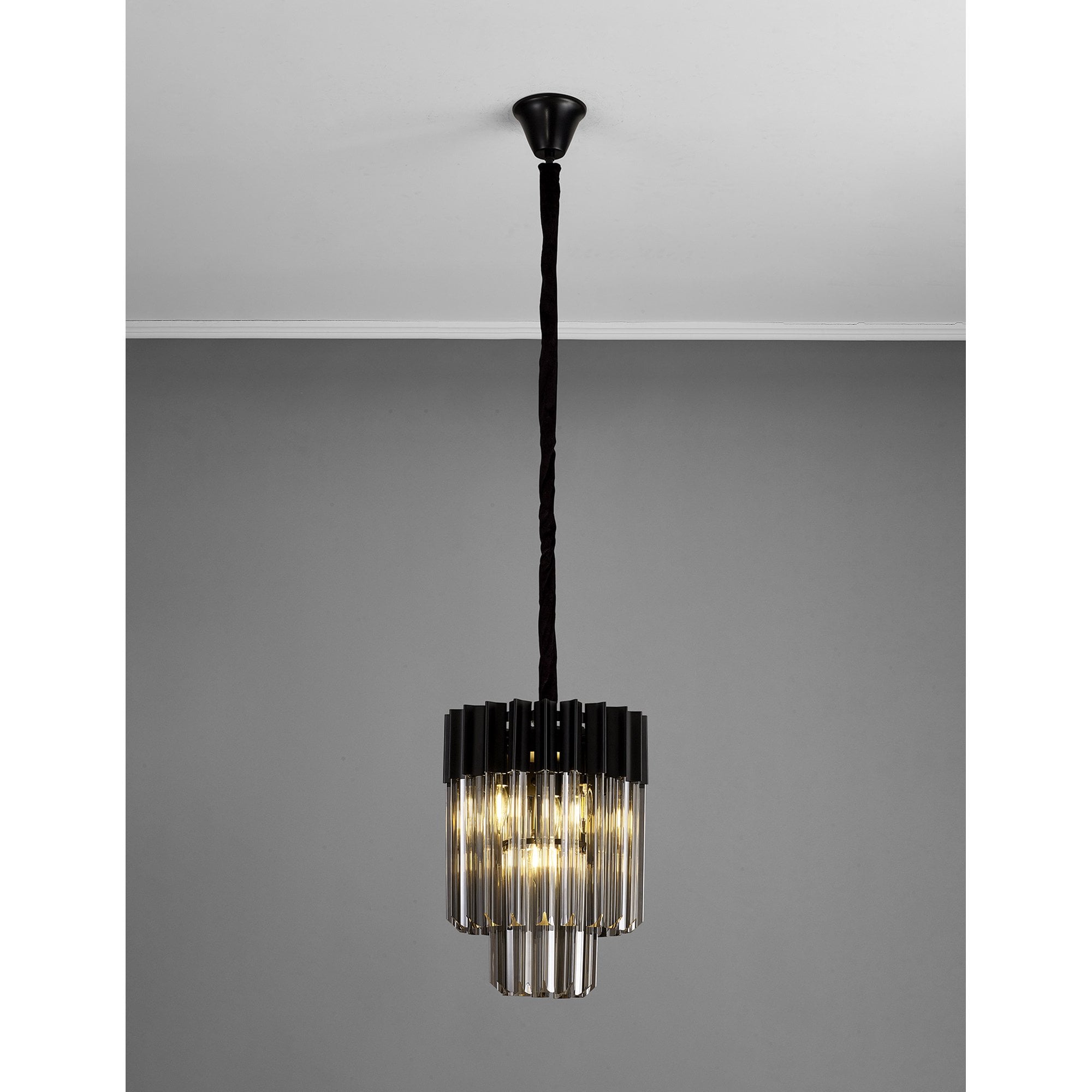 Donard Matt Black 4 Light Pendant with Smoked Glass