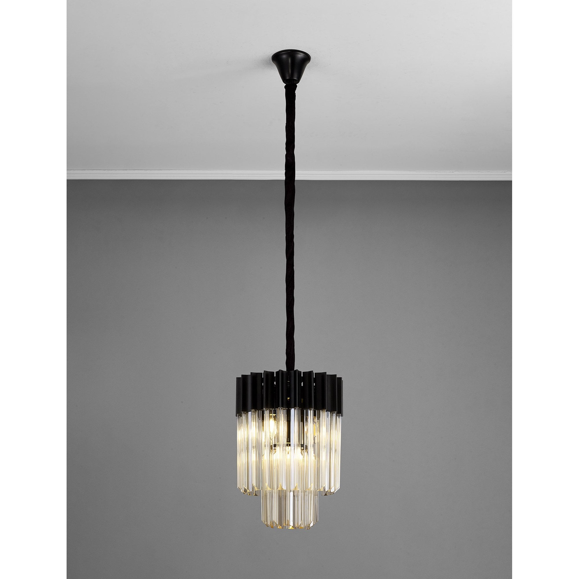 Donard Matt Black 4 Light Pendant with Cognac Glass