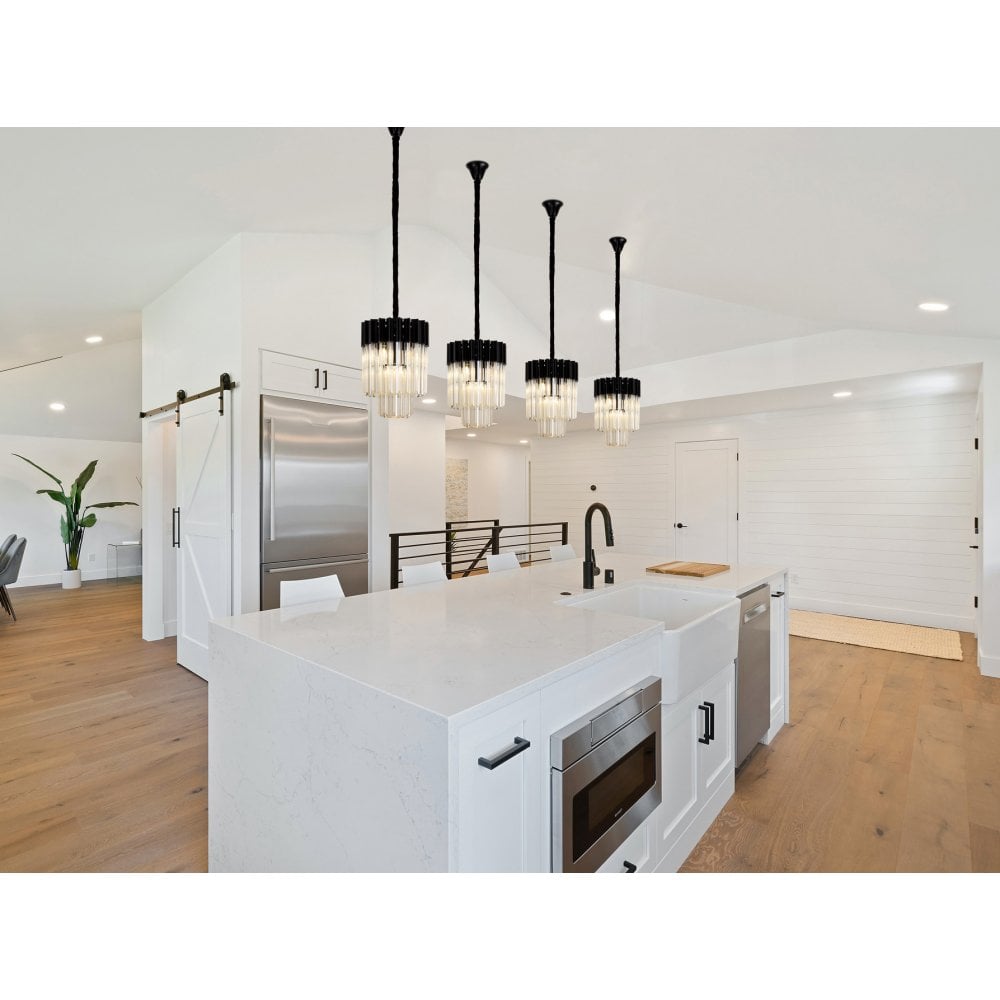 Donard Matt Black 4 Light Pendant with Cognac Glass