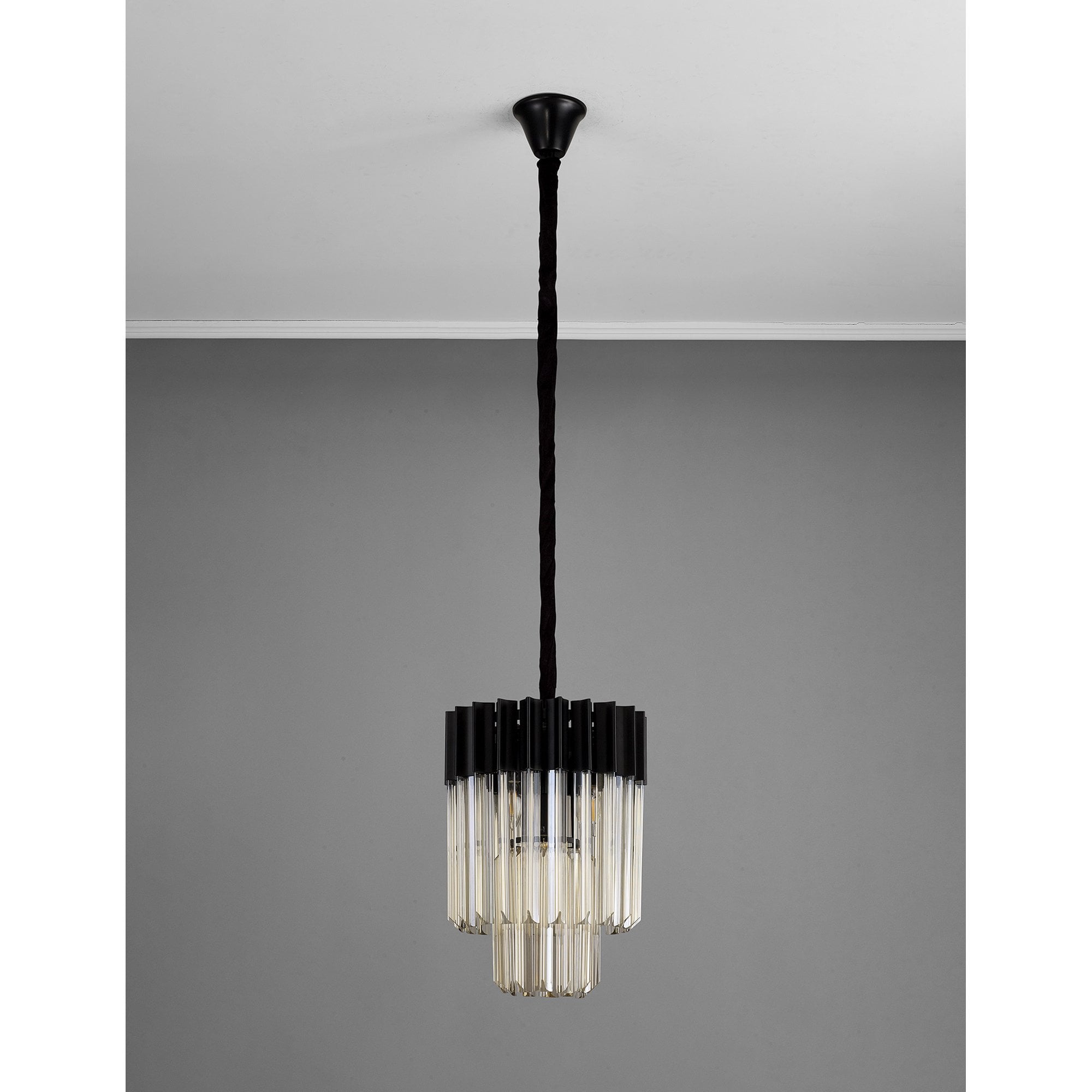 Donard Matt Black 4 Light Pendant with Cognac Glass