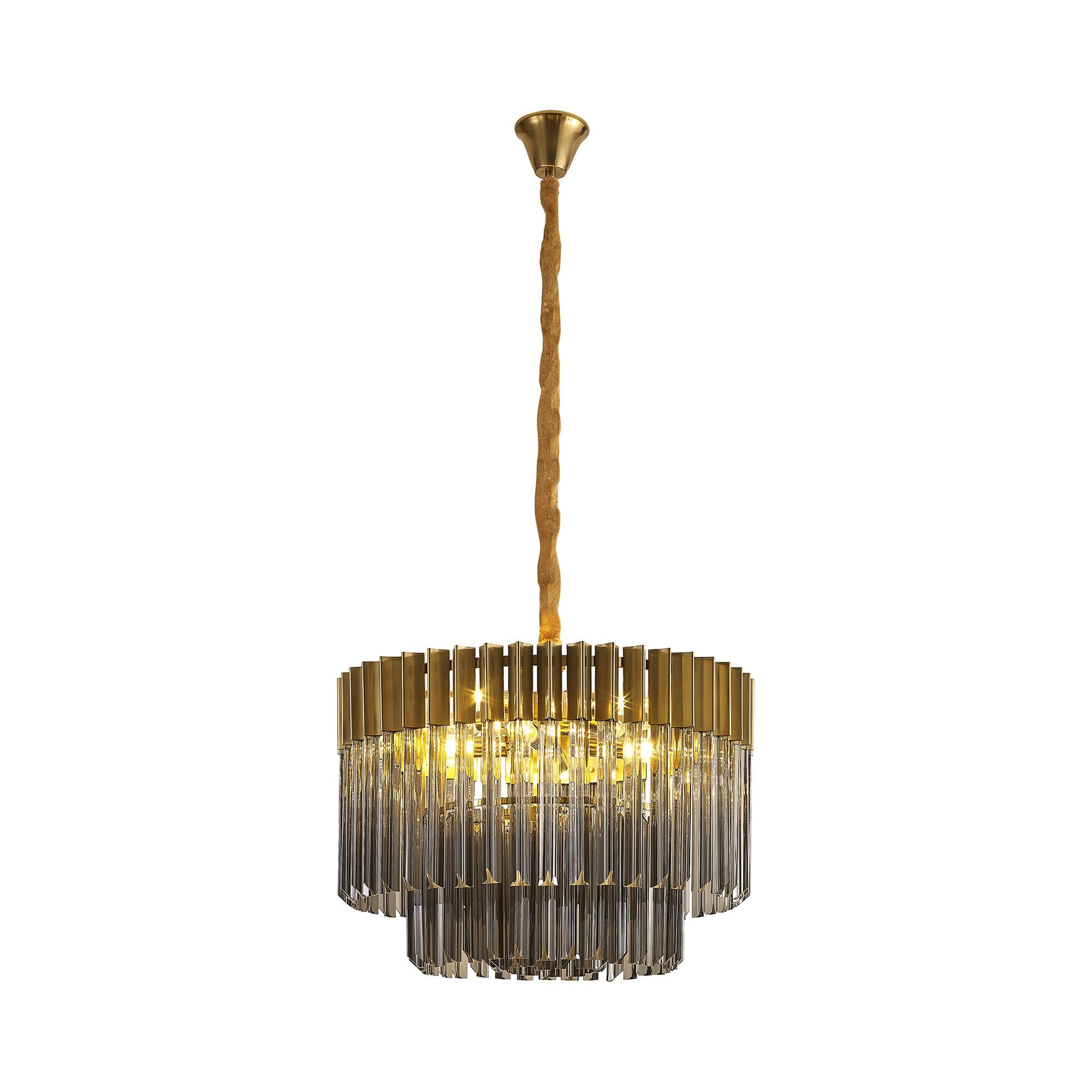 Donard Brass 8 Light Pendant with Smoked Glass