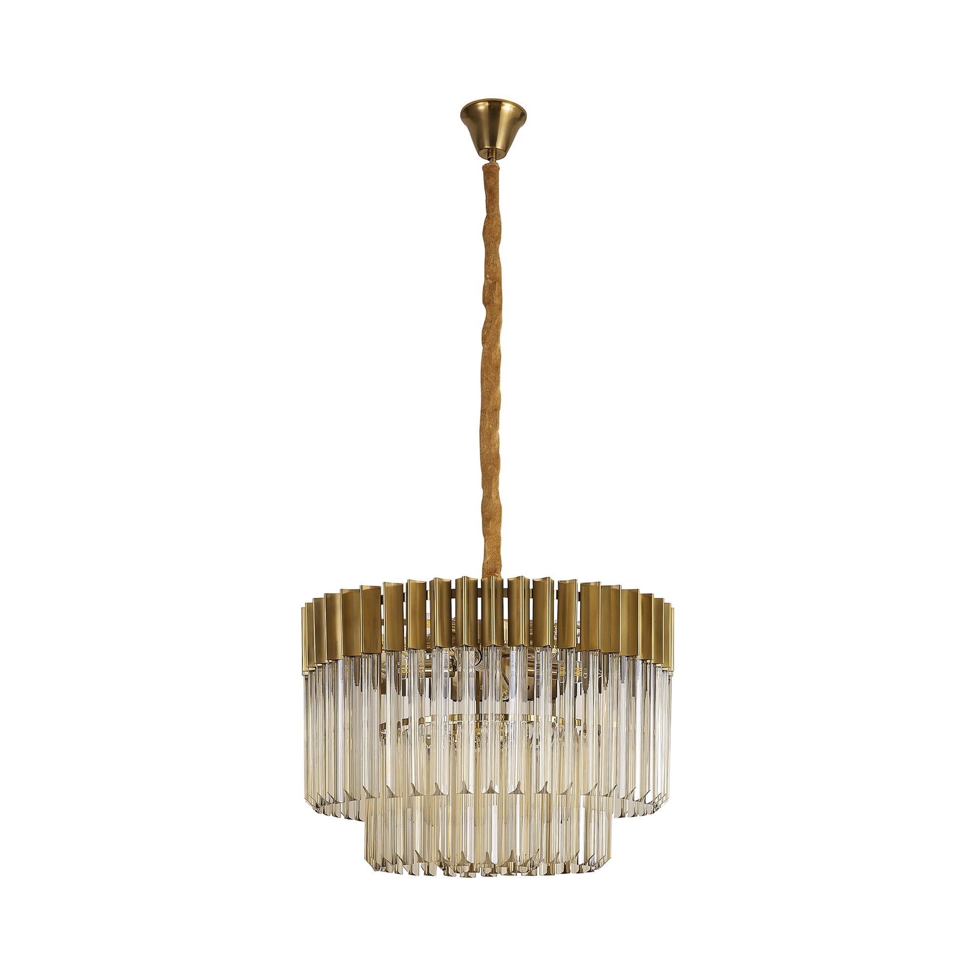 Donard Brass 8 Light Pendant with Cognac Glass