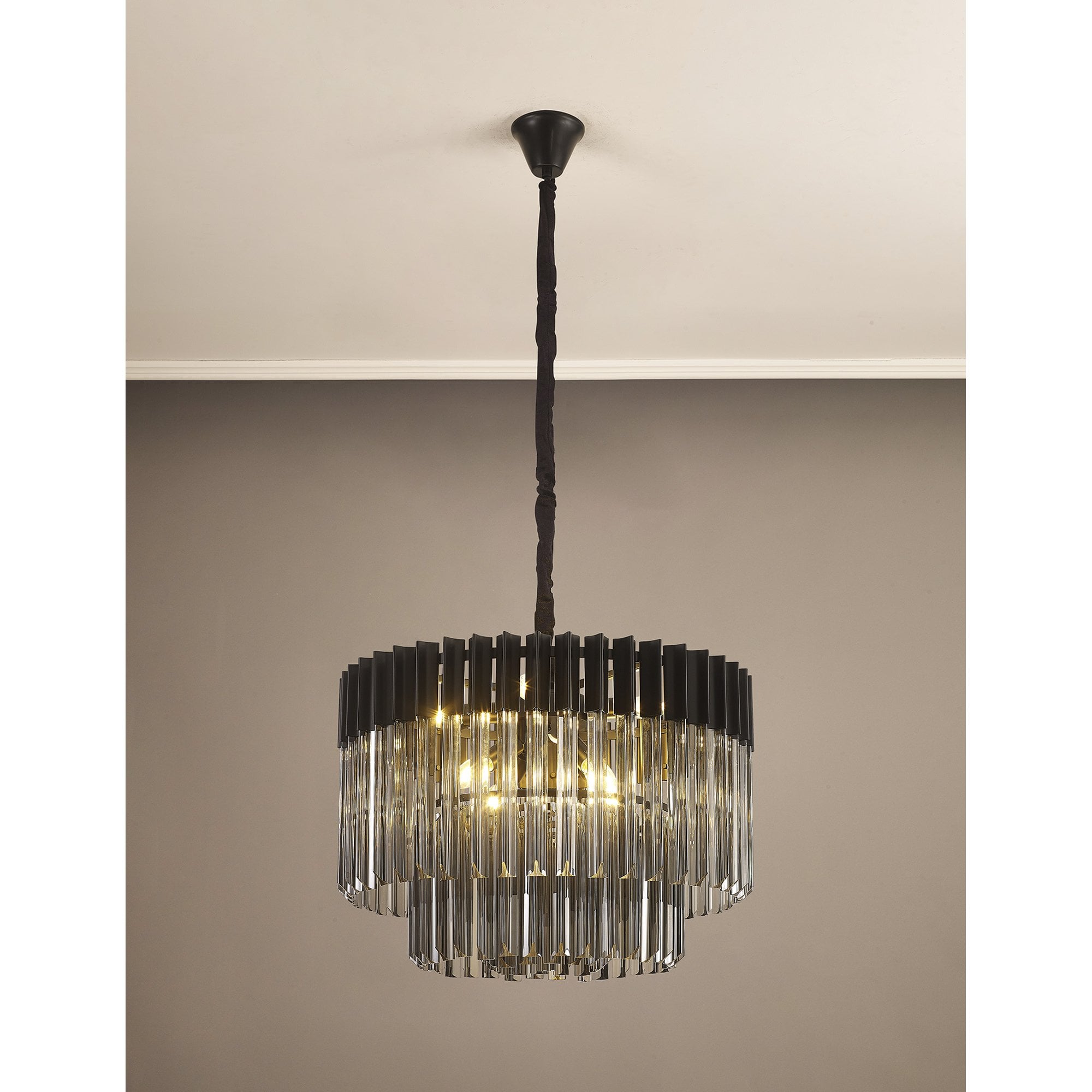 Donard Matt Black 8 Light Pendant with Smoked Glass