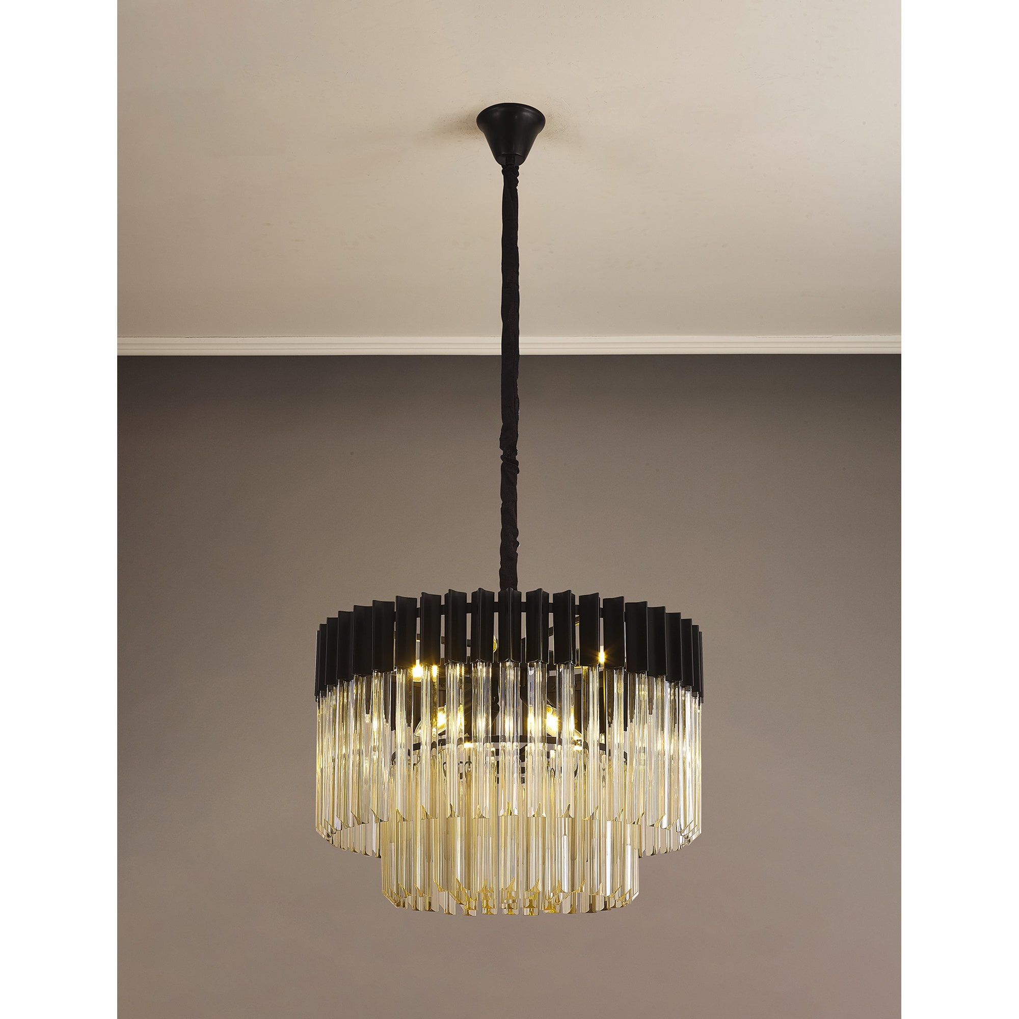 Donard Matt Black 8 Light Pendant with Cognac Glass