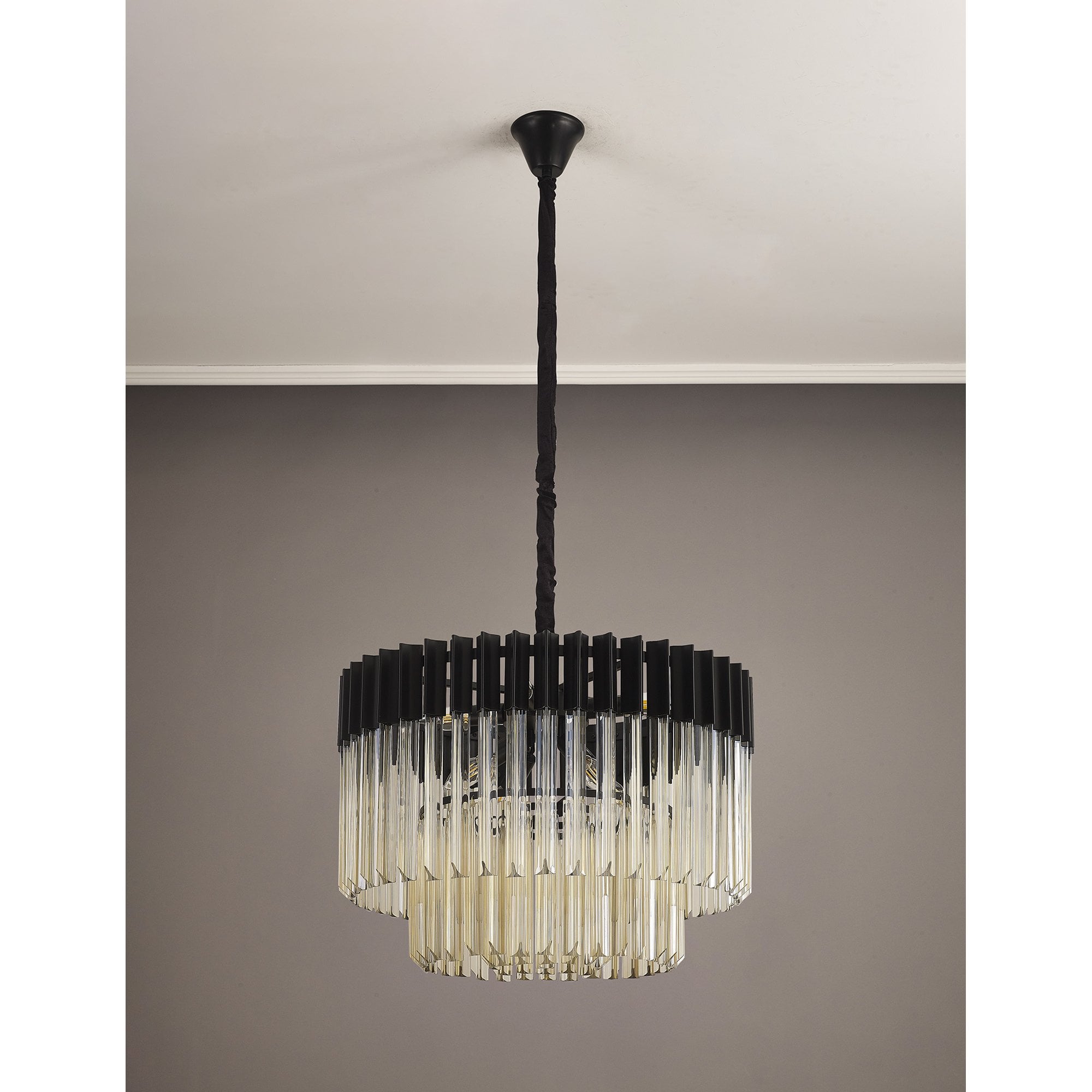 Donard Matt Black 8 Light Pendant with Cognac Glass