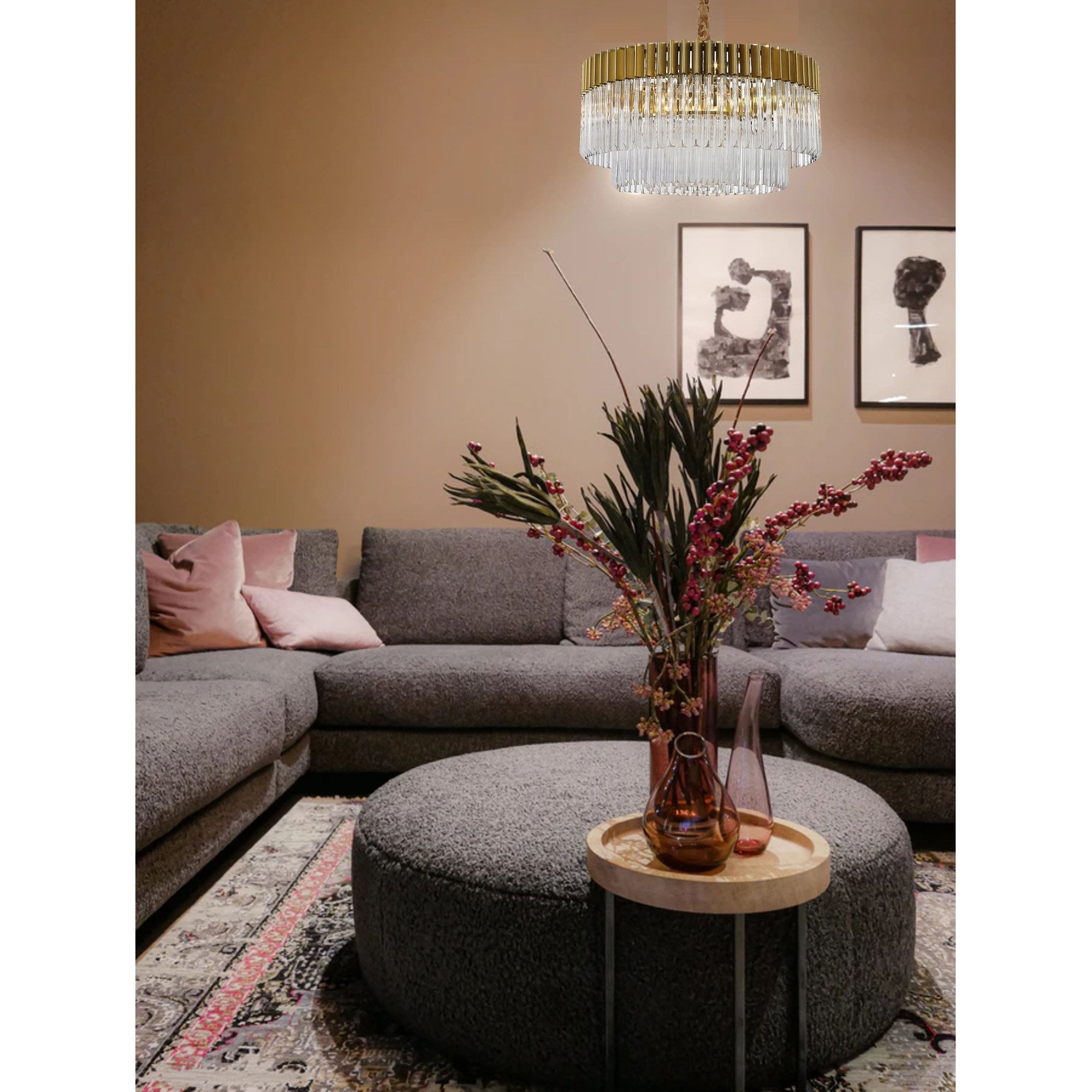 Donard Brass 12 Light Pendant with Clear Glass